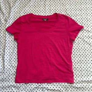 Hot pink simple scoop neck short sleeve shirt